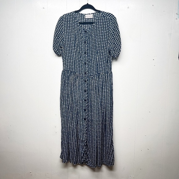 Stefanel Women's Button Down Short Sleeve Navy Blue & White Dress Size Large - Picture 1 of 15